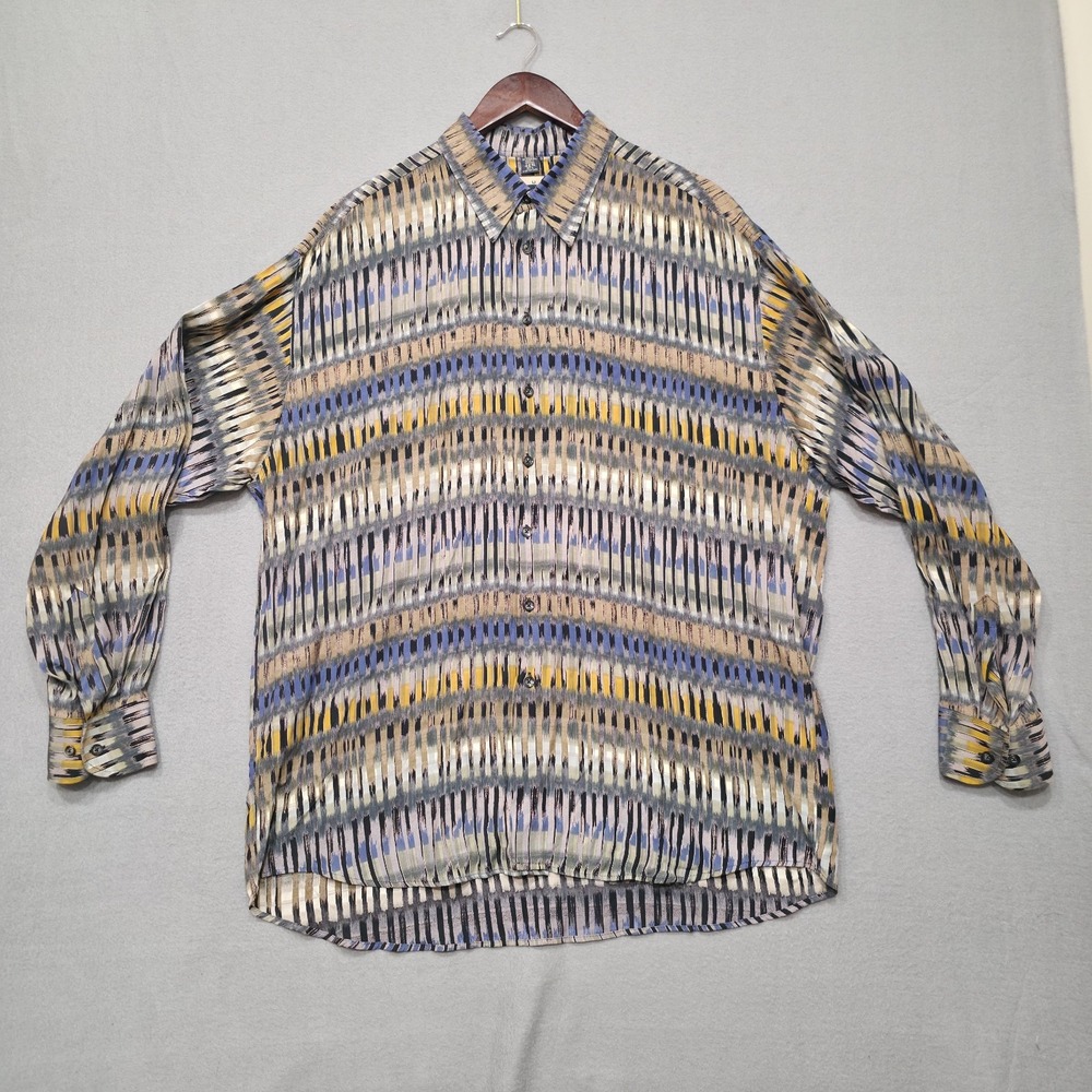 Haupt Men's Multicolor Long Sleeve Button Up Rayon‎ Shirt Size 44-XL-17.5